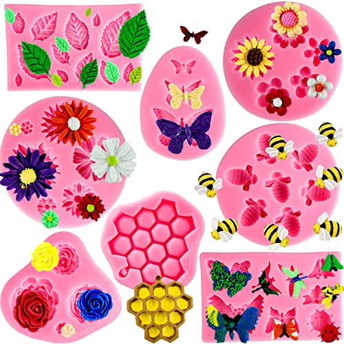Silicone Mold Flower 8pcs Chocolate Fondant Polymer Clay Candy Gummy Mold (Flower)
