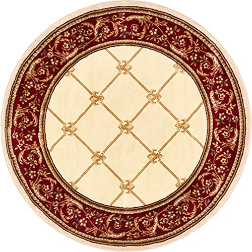 Timeless Collection Fleur De Lis Ivory 5' Foot Round Luxurious Traditional French Aubusson Oriental Area Rug Perfect for Living Room Bedroom or Dining Room Easy (5'3" (Round) / Ivory)