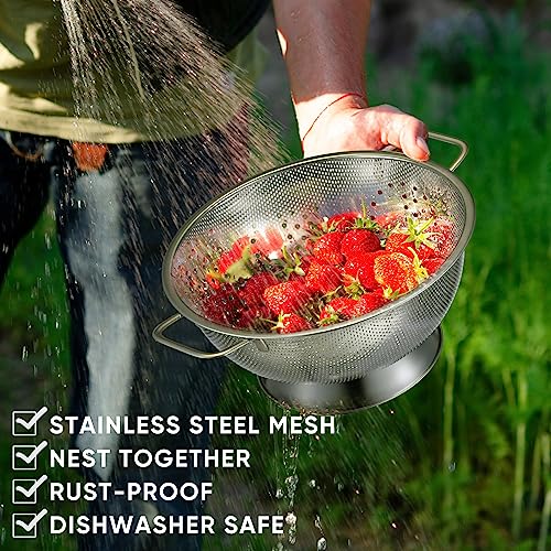 3 Pcs Stainless Steel Colander Set Metal Mesh Strainers