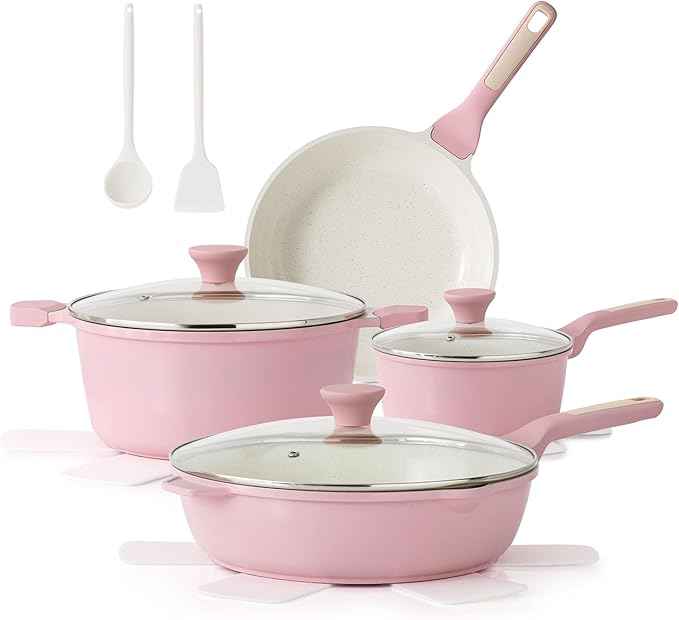 SENSARTE Nonstick Ceramic Cookware Set Large 13-Piece, Healthy Pots and Pans Set Dishwasher Safe, Non-toxic Kitchen Cooking Set with Stay-Cool Handles, Induction Compatible, PFAS Free, Pink
