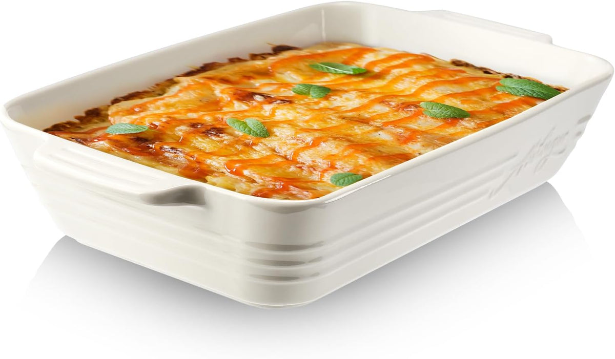 Casserole Dishes for Oven,9x13 Ceramic Baking Dish,4.2 Quarts Large Lasagna Pan with Handles Deep and Large Capacity,Durable Bakeware for Lasagna, Home Decor, Wedding Gift, White - HomeSpice