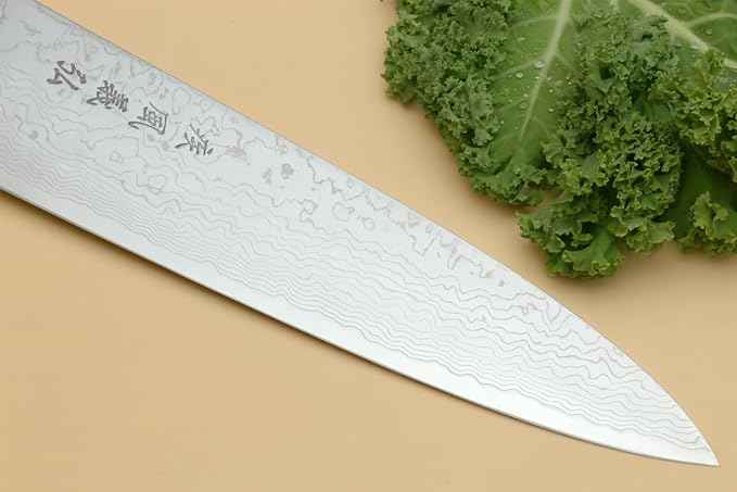 Yoshihiro Damascus SG2 (R2) Semi-Stainless Gyuto Chefs Knife (10.5'' (270mm), Stabilized Maple Burl Handle & Triple Ring)