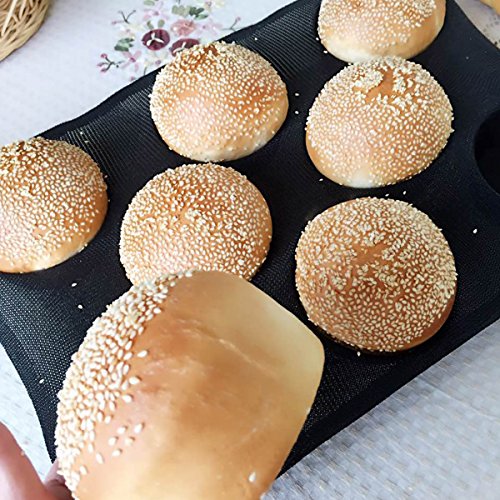 Silicone Bun Bread Forms Round Shape Trays Perforated Bakery Molds Fit Half Pan Size (8 Caves 4" Round Shape For Bun)