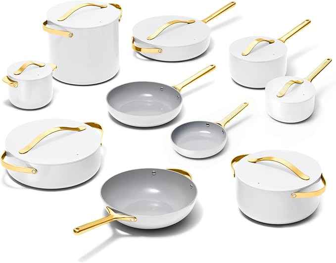Caraway 24-Piece Nonstick Ceramic Cookware Set - Includes Fry Pans, Sauce, Sauté Pan, Dutch Oven, Petite Cooker, Stir Fry, Rondeau, Stock Pot, Lids & Storage Organizers - White