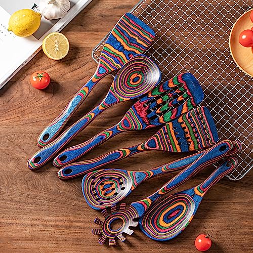 Pakka wood 7 Piece Blue Wooden Cooking Utensils (7 PCS Rainbow)