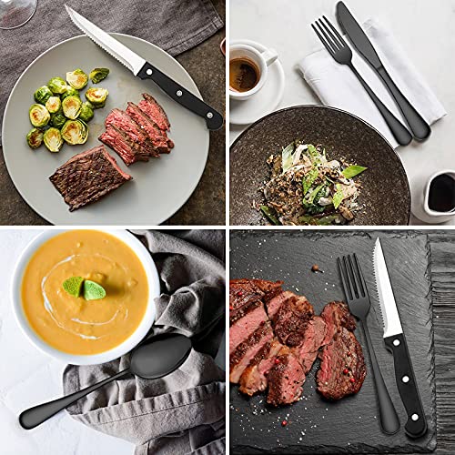 24 Piece Black Flatware Set with Steak Knives (24-Piece / Black)