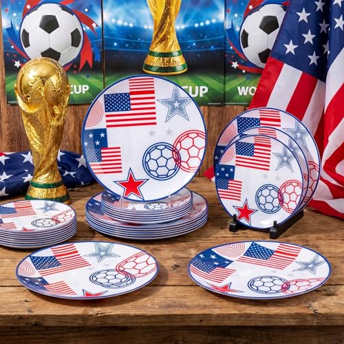 20 Red and Blue Plastic Soccer Plates (20 Pieces / Red and Blue)