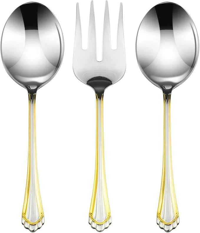 Venezia Collection Gold Flatware Serving Set for 12, 75-Pc Luxury Dining Silverware Cutlery Service, 24 Kt 18/10 Premium Surgical Stainless Steel Hostess Set in a Wooden Storage Case Chest