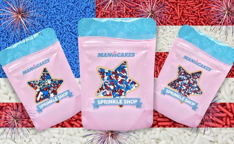 Sprinkles Edible Cake and Cupcake Sprinkles with Assorted Shapes and Sizes for Parties (Red/blue)