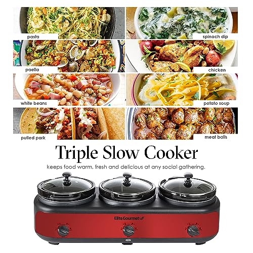 EWMST 325R Triple Slow Cooker Buffet Server (Red)