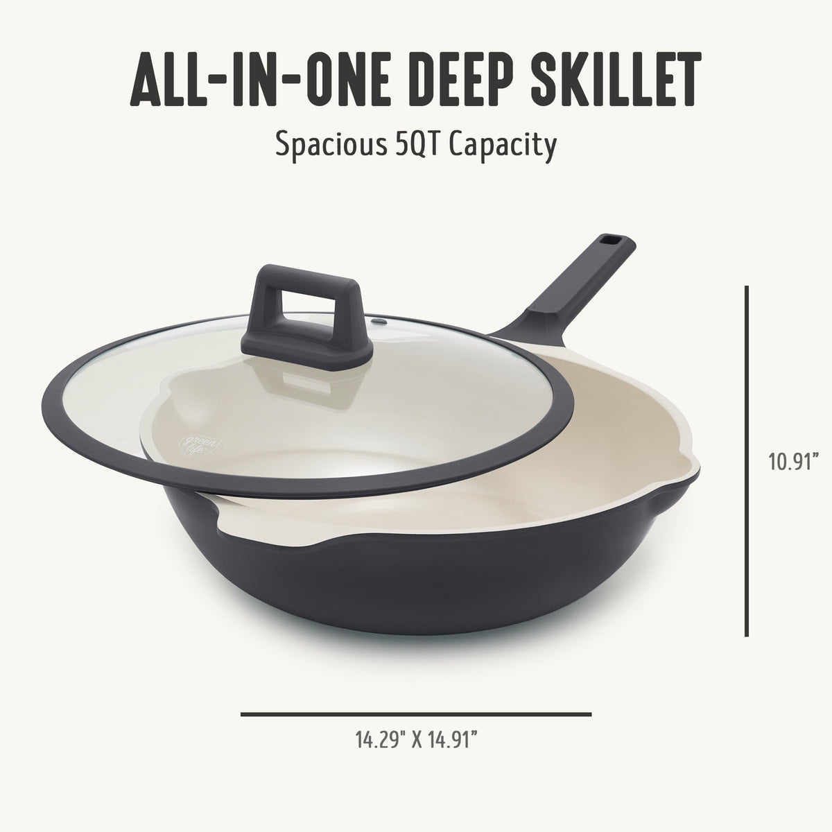 Nonstick 12” 5QT (12" Deep Skillet with Lid / Graphite)