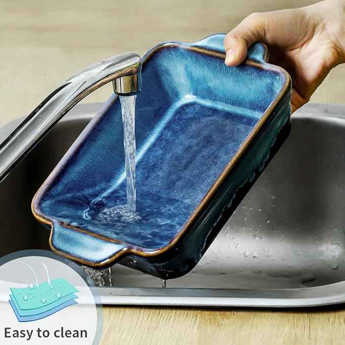 KOOV Bakeware Set, Ceramic Baking Dish, Rectangular Casserole Dish, Lasagna Pan, Baking Pans for Cooking, Cake Dinner, Kitchen, 9 x 13 Inches, Reactive Glaze 3-Piece (Nebula Blue)