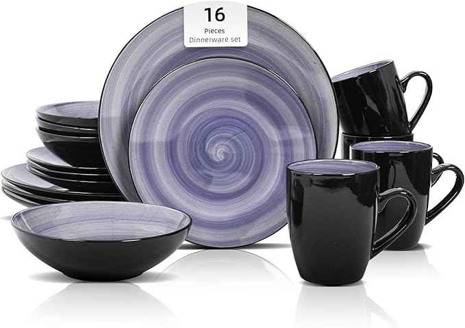 Stoneware Sonoma 16pc Dinnerware Set, Black + Speckled Spin Wash Cobalt Blue