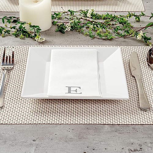 Paper Rectangle Silver Letter E Linen (Silver / 50 Count / E)