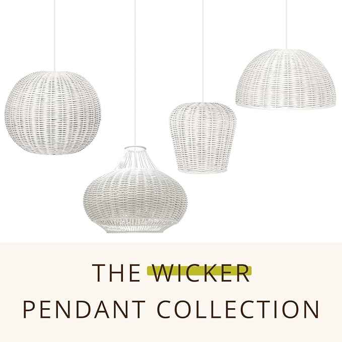 KOUBOO Lamp Wicker Ball Pendant – Boho Rattan Ceiling Light Fixture for Dining Room, Kitchen Island & Living Room Décor – Modern Farmhouse Pendant Light Shade, White