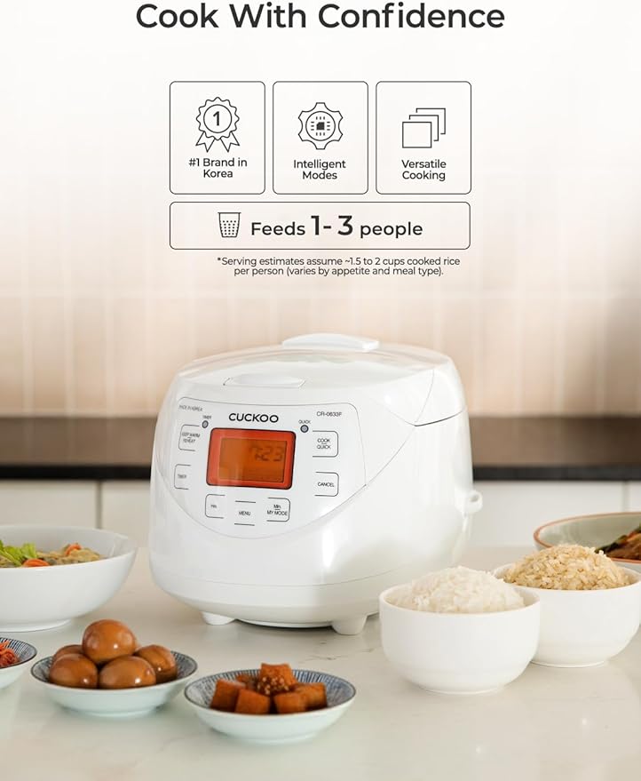 CUCKOO Micom Rice Cooker 6 Cup Uncooked / 12 Cup Cooked, Korean Fuzzy Logic Rice Cooker with Delay Timer & Keep Warm Setting, Versatile Food Steamer with Non-Stick Inner Pot, White (CR-0633F)