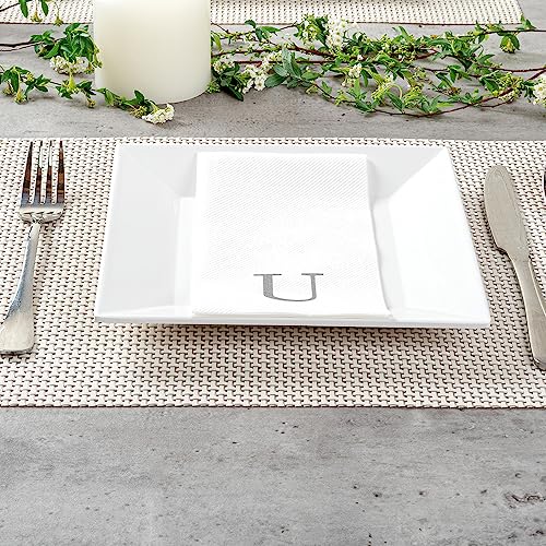 Silver U White Linen Feel Guest Towel Napkin (Silver / 2000 Count / U)