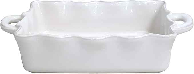 Casafina Ceramic 13.5" x 8.5" Rectangular Ruffled Baker - Cook & Host Collection, White | Oven & Dishwasher Safe Bakeware | Food Safe Glazing | Restaurant Quality Dinnerware