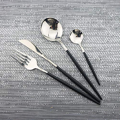 Black Silver Silverware Set (Service for 4 / Black/Silver)