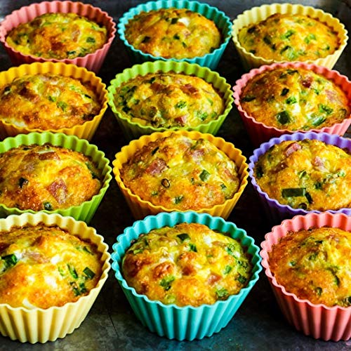 Silicone Baking Cups Muffin Cupcakes Liners Molds Sets in Storage Container Silicone Lunch Box Dividers Bento Box Accessories (Mutilcolor 3shapes)