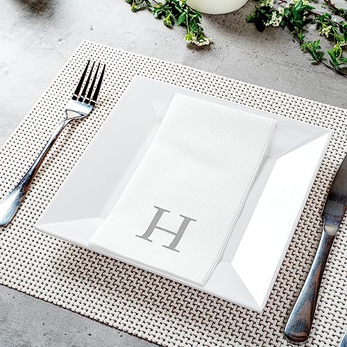 Silver H White Linen Feel Guest Towel Napkin (Silver / 2000 Count / H)