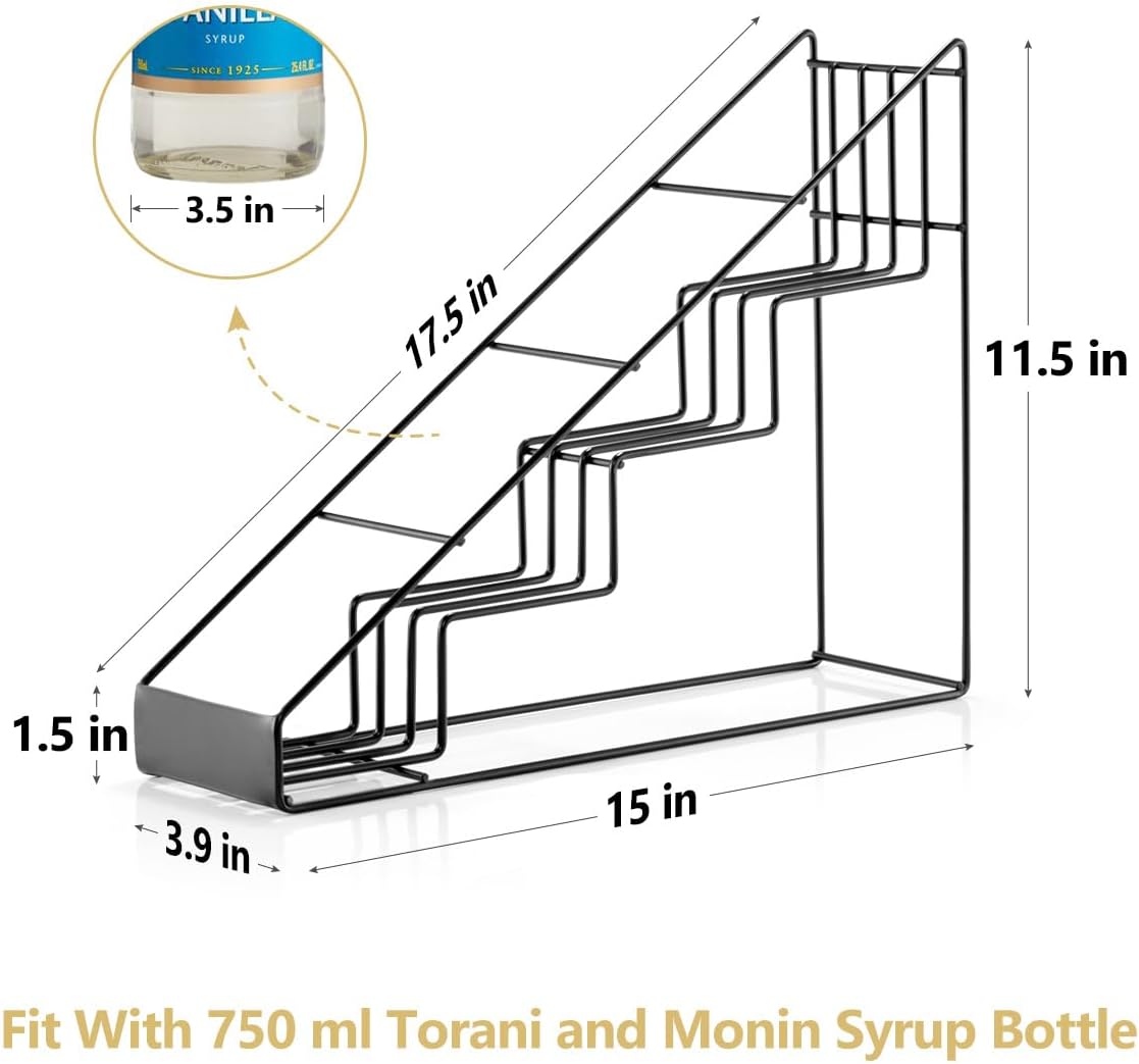 Coffee Syrup Rack for Coffee Bar Accessories, Fits with Torani and Monin Syrup, Coffee Bar Organizer Holds 4 Bottles 2 Pack