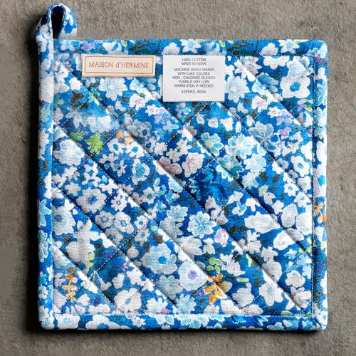 Pot Holders 100% Cotton Potholders (028 - Summer Blues / 8" x 8" (Pot Holder Pack of 2))