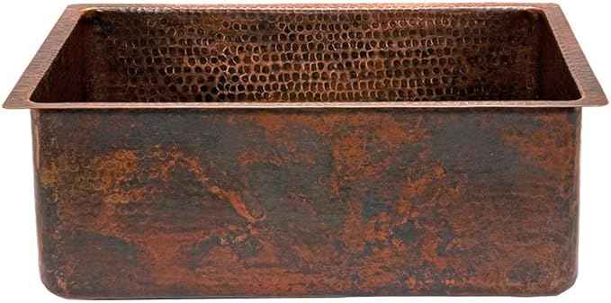 Premier Copper Products KSDB25199 25-Inch Hammered Copper Kitchen Single Basin Sink, Oil Rubbed Bronze
