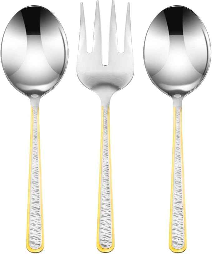 Venezia Collection Gold Flatware Serving Set for 12, 75-Pc Luxury Dining Silverware Cutlery Service, 24 Kt 18/10 Premium Surgical Stainless Steel Hostess Set in a Wooden Storage Case Chest