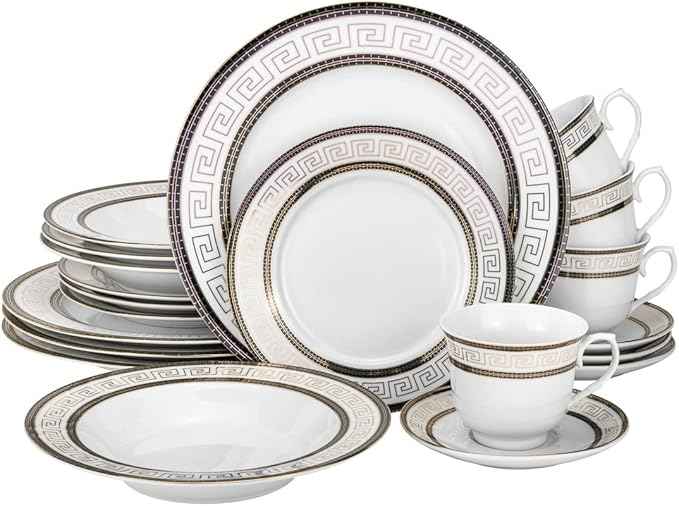 Euro Porcelain 57-pc Banquet Dinnerware Set, Luxury Tableware Dining Service for 8