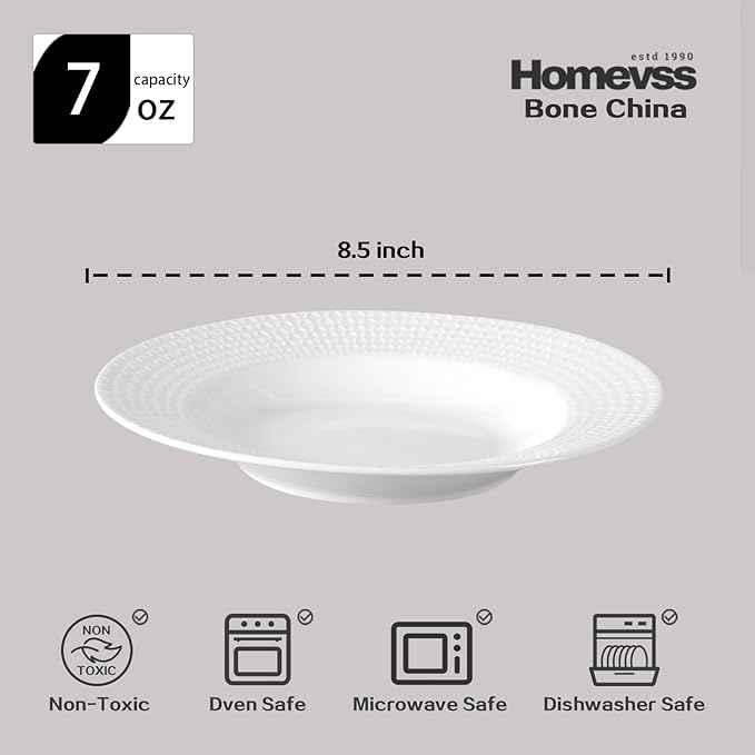 HomeVss, New Bone China Dinnerware Set, Embossed Diamond Design, 48pc Set