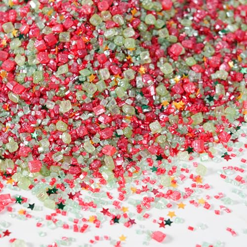Christmas Red Sanding Sugar Edible Gold Glitter Stars Mix Sugar Sprinkles for Cake Decorating Sparkling Sanding Sugar for Cupcake Toppers Cookie Decorations Wedding Party Celebrations 3.5oz (Christmas)