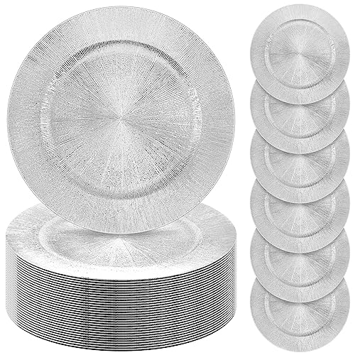 50 Pcs Silver Charger Plates Bulk (Modern Style / Silver)