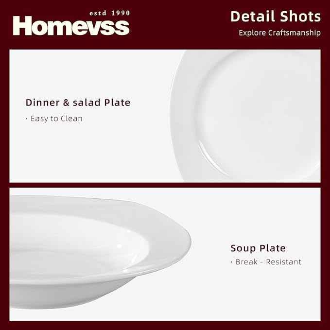 HomeVss, New Bone China Dinnerware Set, Coupe Square Shape, 20pc Set