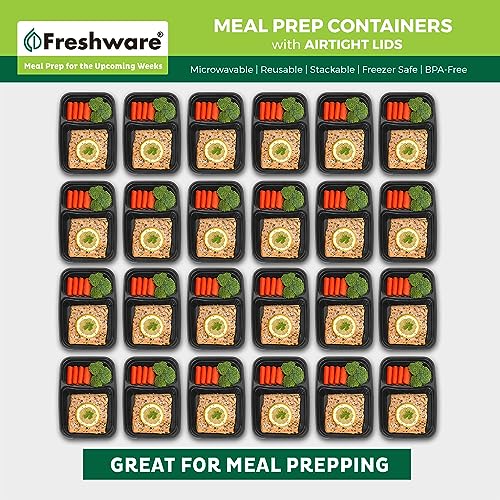 Meal Prep Containers [15 Pack] 2 Compartment with Lids (Black / 2-COMP-28OZ-15PK)