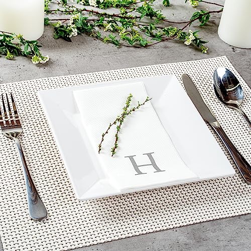 Silver H White Linen Feel Guest Towel Napkin (Silver / 2000 Count / H)