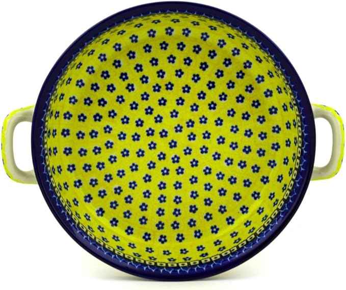 Polmedia Polish Pottery Round Baker with Handles 10-inch - Sunburst Daisies Pattern Handmade in Boleslawiec Poland by Ceramika Artystyczna + Certificate of Authenticity