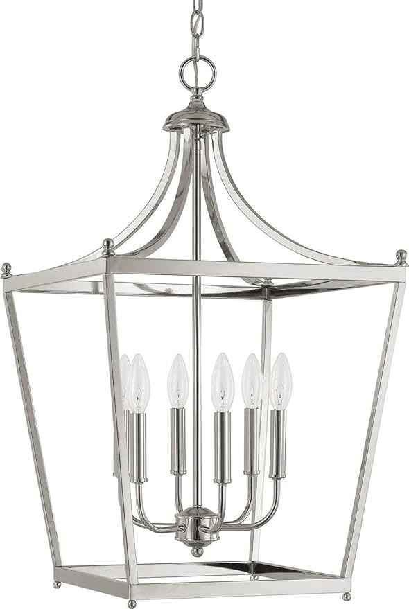 Capital Lighting 9552PN Stanton Geometric Metal Open Frame Lantern Foyer Pendant, 6-Light 360 Total Watts, 29" H x 17" W, Polished Nickel