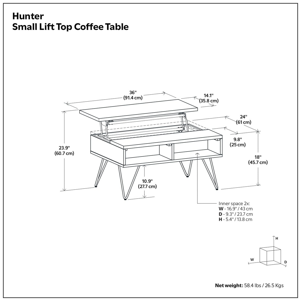 Hunter 36" Wide Oak Veneer Metal Rectangular Coffee Table in Oak