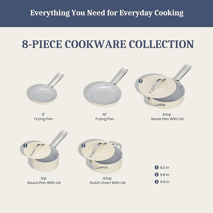 CookinCraze Ceramic Cookware Set, Pots and Pans Set Nonstick with Lid PFAS & PFOA Free, Induction Compatible Oven Safe Up to 500°F Even Heat Distribution, Light Cream