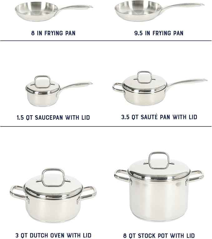 Oster Platinum Sedwick Stackable Stainless Steel Pots and Pans Cookware Set W/Domed Stainless Steel Lids W/TriPly Encapsulated Base - Induction Safe