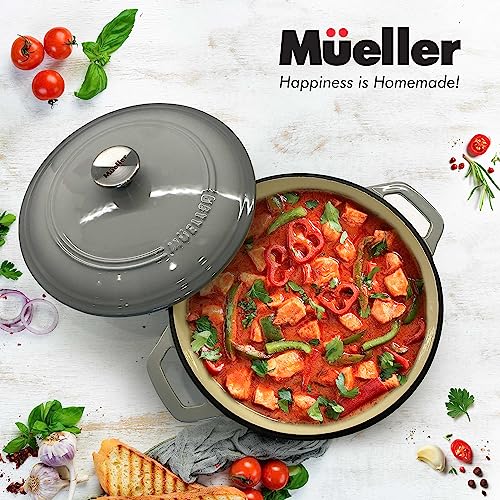 Mueller 6 Quart Enameled Cast Iron Pot Dutch Oven (6 Quart -Round / Gray)