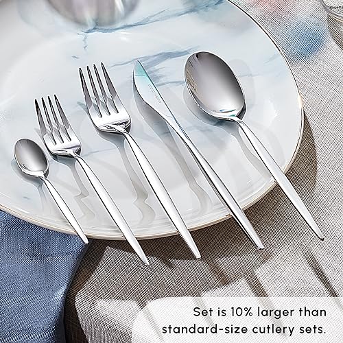 Lizbon - 18/10 Stainless Steel Silverware Set for 12, 60 Piece Heavy Duty Flatware Set, Dishwasher Safe Modern Cutlery incl. Kitchen Forks, Spoons, Knives Eating Utensils Sets - Platin (Lizbon 60-Piece / 60-Piece)