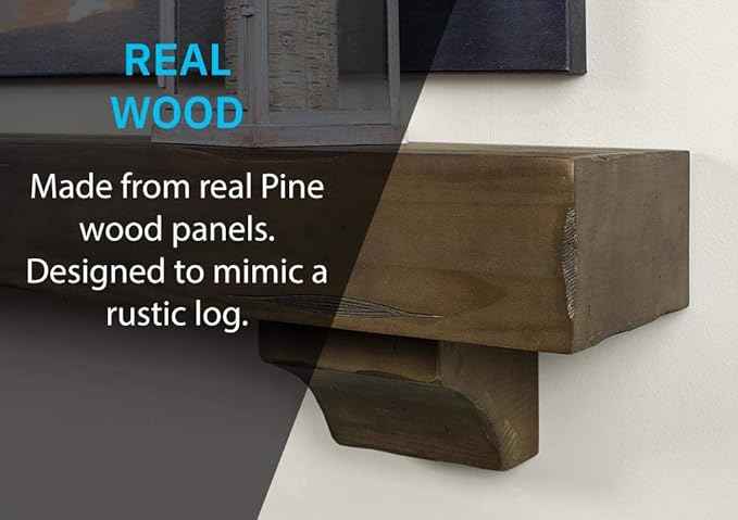 MANTELSDIRECT Breckenridge 60” Fireplace Mantel Shelf with Corbels – Rustic Floating Mantel Shelf for Over Fireplace – Ash Rustic - Wood Shelf for Wall – Pine Box Construction