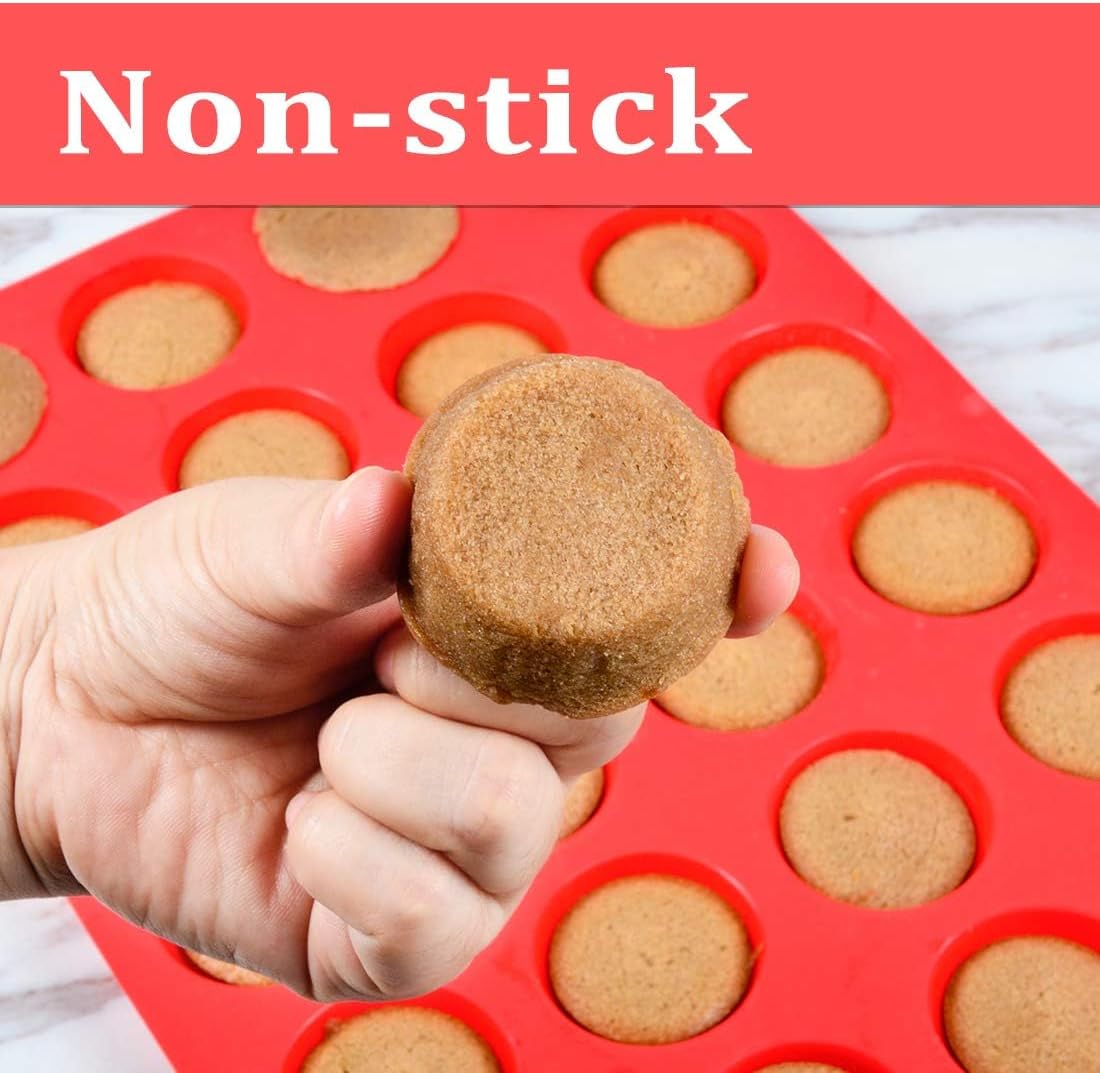 CAKETIME Silicone Muffin Pan Mini 24 Cups Cupcake Pan, Nonstick Food Grade Silicone Baking Pan 1 Pack