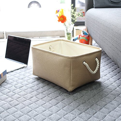 Decorative Basket Rectangular Small Storage Basket Fabric Storage Bin Organizer Basket with Handles for Clothes Storage (Beige / Small -11.8Lx7.9Wx5.2H)