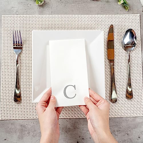 Paper Rectangle Silver Letter C Linen (Silver / 50 Count / C)