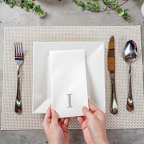 Silver I White Linen Feel Guest Towel Napkin (Silver / 2000 Count / I)