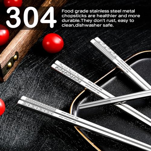 8 Pairs Metal Chopsticks Reusable 18 (Silver 304 stainless steel)