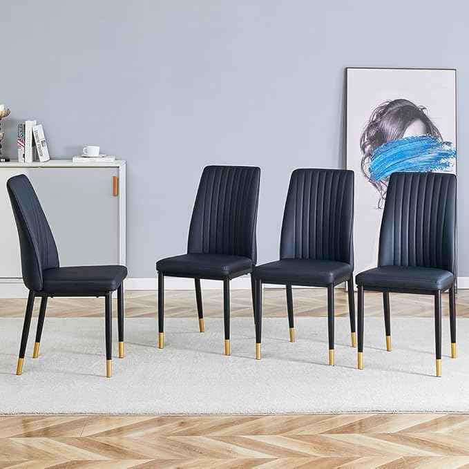Modern Dining Chairs Set of 4 Black PU Leather Armless Chairs for Dinner Room, Office, Waiting Room